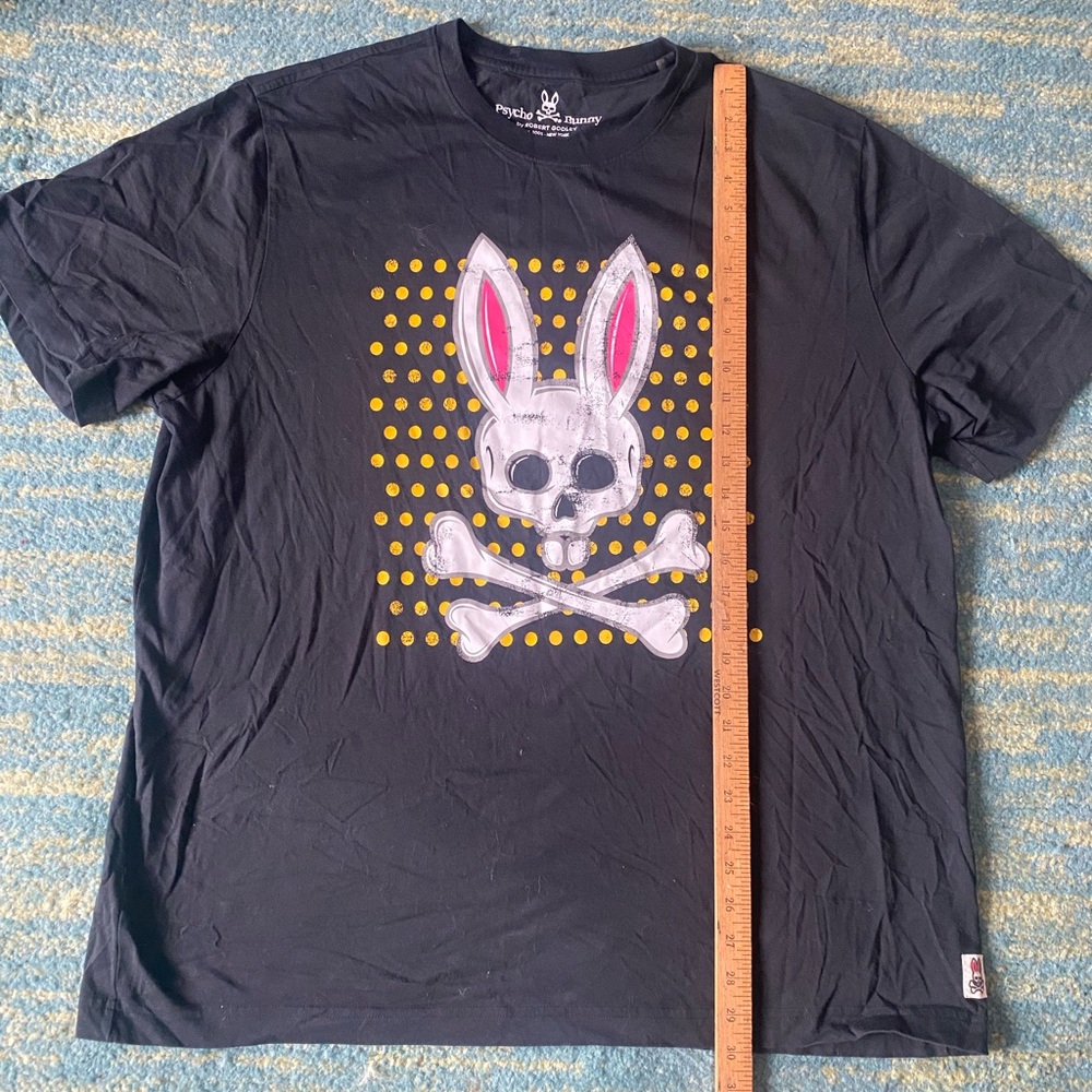 Psycho Bunny Black Tee with Skull Bunny Design-2XL